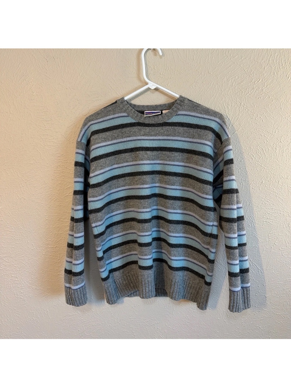 Vintage Grey & Light Blue Striped Crewneck Sweater